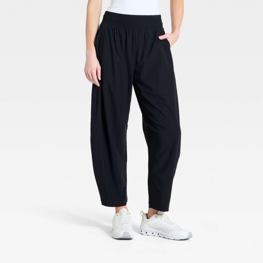 Women's High-Rise Woven Barrel Leg Pants - All In Motion True Black XXL